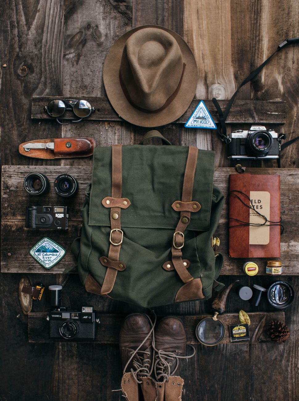 Minimal durable canvas bag and field notebook